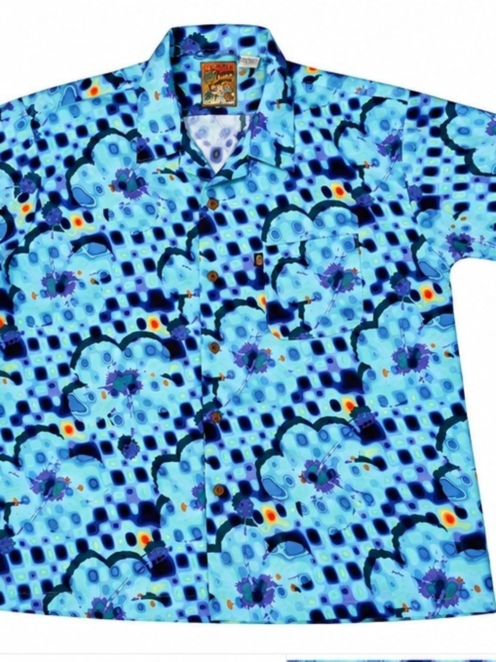 Vintage Pineapple Connections Hawaiian Shirt Men's L Blue Abstract Floral